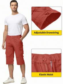 KEFITEVD Mens 3/4 Length Cargo Work Pants Cotton Twill Outdoor Hiking Shorts Ripstop Pants - Magenta - View 5