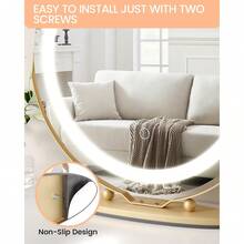 HomelyHues 19 Inch Vanity Mirror With LED Lights, HD Makeup Mirror With Touch Control & 3 Color Lighting Modes, Round Desk Mirror, 360°Rotation, For Bedroom Tabletop, Easy To Install - 金色 - 查看 7