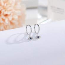 1 Par de Brincos Pingente Olho de Demônio de Prata de Lei 925, Design de Cubic Zircônia Azul, Joias Banhadas a Ouro 18K Hipoalergênicas, Vintage Personalizado Adequado para Uso Diário, Festa ou Presente, Acompanha Caixa de Presente