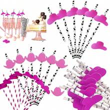 1 paquet de pailles de fête simples - design amusant de chapeau de cowboy et motif de vache, convient pour une douche de mariage, une fête sur le thème western et diverses célébrations sauvages - Multicolore - Voir 2