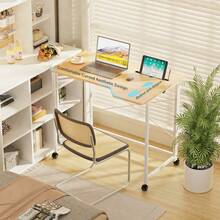 Home Office, Wood + Metal, Computer Desk, Load-Bearing, With Card Slot + Folding Function, 90x56x75cm - Wood Color - View 3