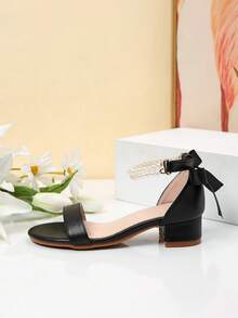 Summer High Heel Pearl Decor Sandals Girls High Heel Dance Shoes Student Performance Daily Activity Sandals - Black - View 4