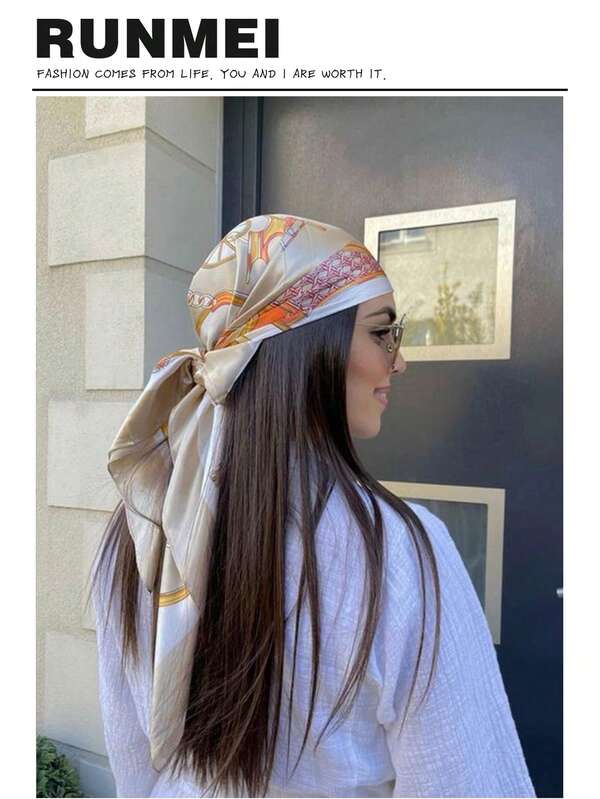 1pc Simple Printed Satin Square Scarf, New Spring Fashion Bandana For Women, Can Be Used As Belt,Bag Decoration,Ribbon,Headband Or Headscarf Bandana,Hair Band,Head Band Ideal For Dressing Up Your Look