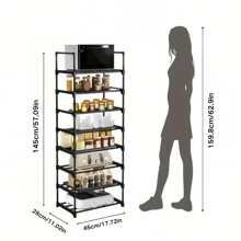 8 Tier Adjustable Kitchen Shelf, Kitchen Organizer Storage, Black Metal Shelf With Hooks, Spice Rack, Kitchenware And Utensil Rack, Home Decor For Kitchen, Pantry, Bathroom, Valentine's Day, Easter Decor.