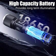 1pc Super Bright Flashlight | Spotlight/Floodlight Dual Modes Zoom + 3 Brightness Levels | Type-C Fast Charging + Real-Time Power Display | Waterproof Design | Ideal For Outdoor Adventure, Camping, Night Riding, Car, Home Emergency
