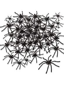 100pcs Halloween Black Simulated Spiders, Realistic Fake Mini Spiders, Scary Long-Legged Plastic Spider Horror Prank Props, Small Spider Accessories, Halloween Haunted House Spider Outdoor Decor, Halloween Indoor Party Decoration, Garden Decor, Yard Decor, Holiday Decor, Cake Decoration