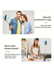 1PC Selfie Stick Wireless Selfie Stick With Tripod Stand Selfie Stick , Remote Control, Phone Holder And Built-In Tripod For Summer Vacation, Travel, Outdoor Activities, Live Streaming