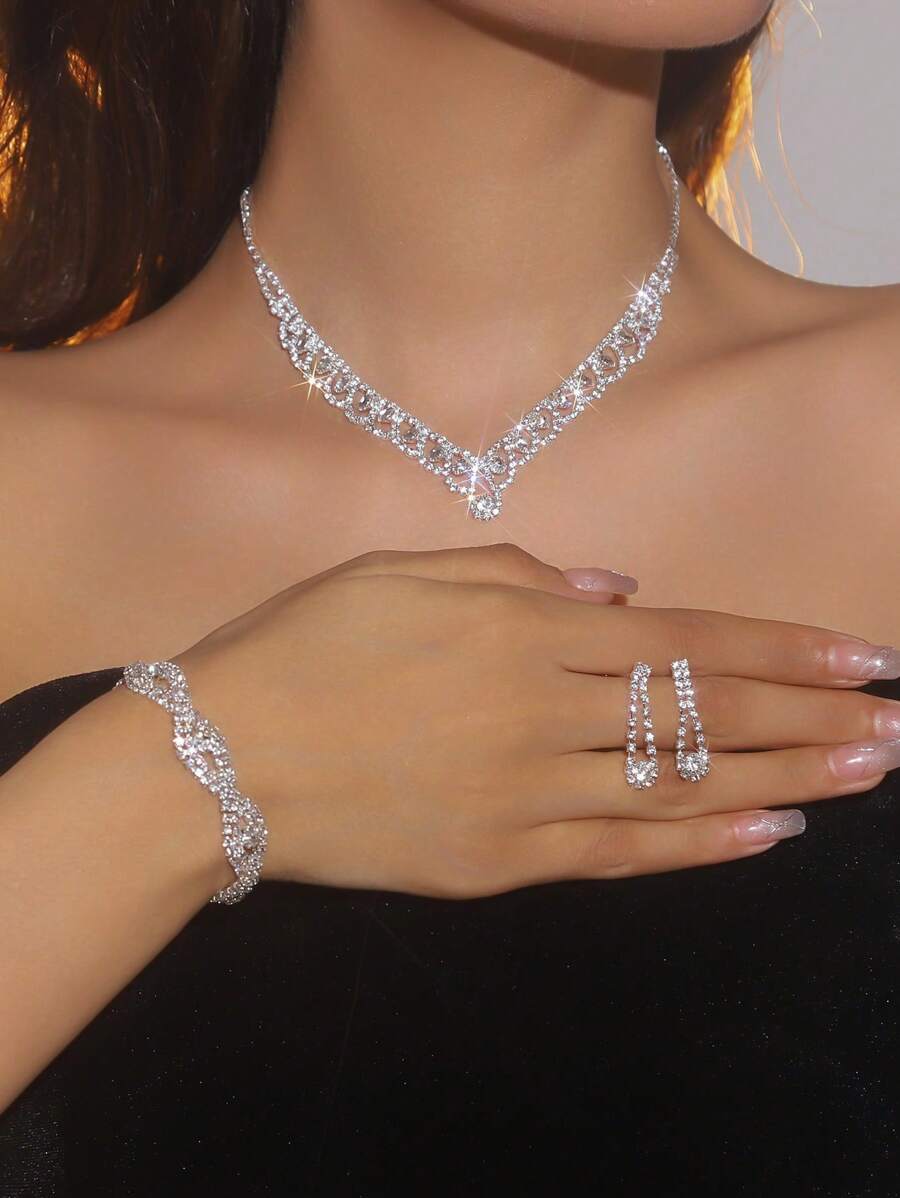 Juego de 3 piezas de joyería exquisita y deslumbrante con collares, aretes y pulsera con cristal - Apto para uso diario de mujer, bodas, fiestas, etc.