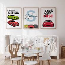 3pcs Set Custom Canvas Wall Art - Custom Name Race Car Wall Art Set - Boys Room Decor, 3 PiecesSports Car Theme - Personalized Boys Room Wall Art - Race Car Theme Nursery Art Customizable Prints For Boy's Room High Quality Material, Unique Gift Idea Gifts Birthday Graduation