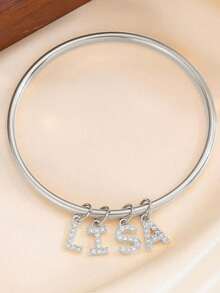 Personalized Initials Bangle Bracelet For Women Free Customized Name Bracelet With Pave Cubic Zirconia A To Z Charm Jewelry Birthday Party Wedding Gifts