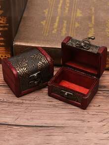 1pc Mini Antique Wooden Treasure Chest Jewelry Organizer Box, Decorative Storage Accessories With Lid For Rings, Necklaces, Earrings, Perfect Valentine's Day Gift, Christmas, Birthday, Holiday, Keepsake Box, Compact And Portable, Enhances Home Decor, Ideal For Women, Girls, Bridesmaids, Unique Gift Idea, Must-Have For Jewelry Lovers, High Conversion Keywords Included, Stylish And Practical, Adds Vintage Charm To Any Room. - Multicolor - View 10