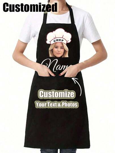 1Pc Custom Apron With Text And Personalized Photo, Waterproof Apron, Customized Funny Cooking Kitchen Apron, Customize Text, Chef Cook Apron, Ideal Gift For Anniversaries, Unique Gift For Women, Chef, Mom, Dad, Husband, Girlfriend, Boyfriend, Weddings Gift For Him, Gift For Her,Graphic Print,Warm Ambience, Autumn Home Refresh