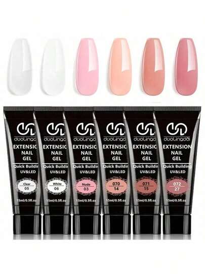 طقم جل الأظافر الكلاسيكي ذو 6 ألوان، مجموعة جل بولي لفن الأظافر DIY ، جل تعزيز الأظافر باللون الوردي الفاتح