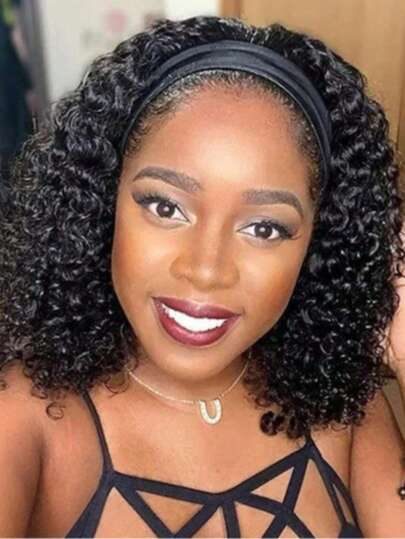 12" Curly Wig With Headband, Natural Synthetic Hair Wigs For Women, Voluminous African Curls, Suitable For Cosplay