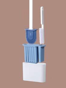 2 cepillos de inodoro, cepillo de inodoro de silicona, cepillo de inodoro montado en la pared, cepillo de limpieza, cepillo de inodoro sin rincones muertos, cepillo de limpieza de baño, cepillo de inodoro con caja de almacenamiento, cepillo de inodoro de mango largo, ahorro de espacio, fácil de limpiar, limpieza de baño, artículo esencial del hogar, adecuado para todas las personas, mejora la calidad de vida.