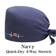 1 件心形刺绣弹性防护帽，可调节男女通用工作帽，适用于药房、家庭护理、厨师，舒适