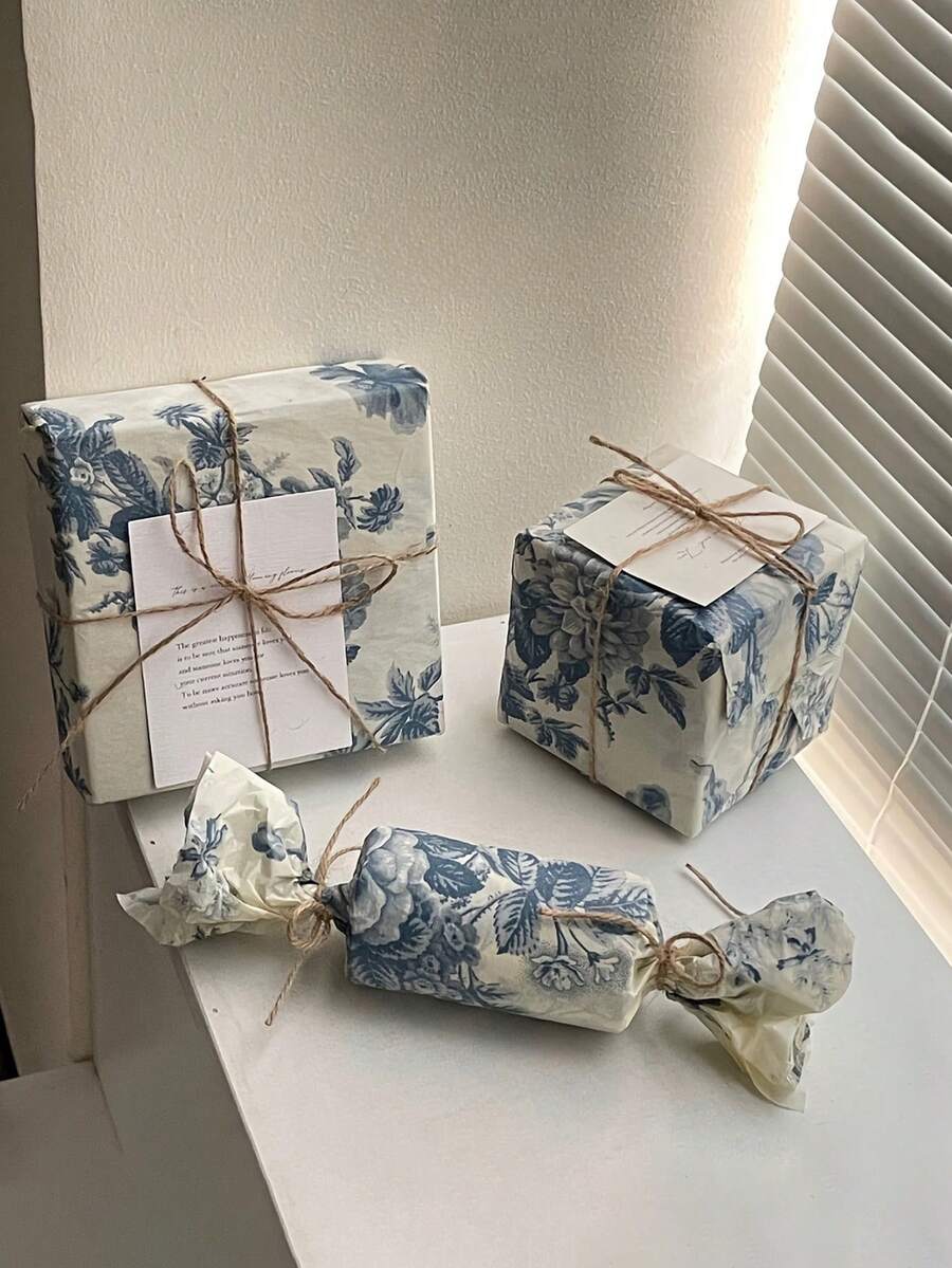 5张复古牡丹花礼品包装纸，节日礼品装饰纸，惊喜生日礼品包装纸，婚礼礼品包装纸，节日礼品包装纸 - 彩色 - 查看 1