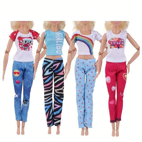 5pcs Nurse Uniform & 4pcs Y2K Style Top And Pants Outfit For 11.5" Doll, Casual Theme Accessory Toy Set