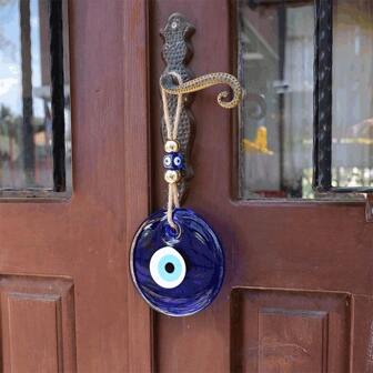 蓝色玻璃土耳其希腊纳扎尔好运护身符墙饰 - 手工制作的壁挂适合家庭、办公室、花园、门口