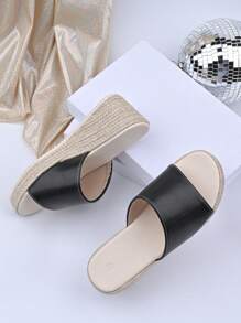 Women's Resort Wedge Sandals Single Strap Linen Sole Wedge Heel Plus Size Wide Fit Sandals