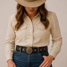 Women's Boho Chic Country Rodeo Belt Simple Metal Buckle Casual - Óxido marrón - Ver 2