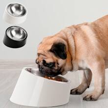 1Pc Pet Stainless Steel Double Bowl, Medium And Small Dog/Cat Melamine And Stainless Steel Food And Water Bowls, Anti-Spill Dual Pet Bowl Set, 2-In-1 Pet Bowl Cat And Dog Pet Feeding Bowl, 15-Degree Tilt, Anti-Choke, Anti-Whisker Fatigue Puppy Keep Dog Things Dog Accessories Dog Stuff