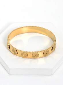 Brazalete estilo pulsera con flor chapado en oro de 18K de acero inoxidable, incrustado con circonita cúbica, impermeable, joyería de muñeca de estilo europeo y americano para mujer, adecuado para uso casual, boda, fiesta, regalo del Día de San Valentín