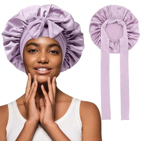 1pc Satin Hair Bonnet Wide Band - Silk Like Sleeping Bonnets For Curly Hair Hair Wrap For Night Cap With Tie Band Breathable Satin Bonnet For Women And Girls Back To School