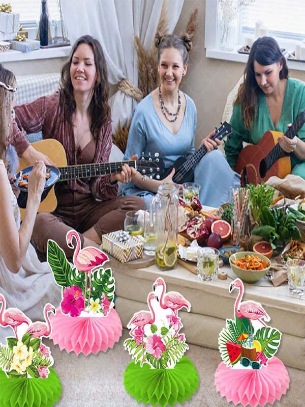 9 piezas de centros de mesa con flamencos para decoración de cumpleaños de estilo hawaiano Luau, centros de mesa de panal de abeja de verano y tropical, adornos florales para fiestas de cumpleaños