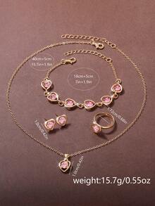 SOKI SOKI 1 set ceas de damă cu cuarț casual la modă, cu cadran în formă de piersică, colier, cercei, brățară și inel asortate în formă de inimă, potrivit pentru purtare zilnică, Ziua Recunoștinței, Halloween, Crăciun, petrecere de ziua de naștere, Ramadan și alte ocazii, cadou la alegere. Fără cutie cadou. - Roz - Vizualizare 6