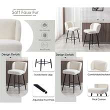 WAHSON OFFICE CHAIRS Kitchen Bar Stools Set Of 2 Faux Fur Breakfast Barstools Upholstered High Stools For Kitchen Counter - White - View 9
