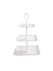 Set de 2 piezas de plataformas para pasteles de plástico blanco, set de plataforma de 3 niveles para exhibir magdalenas, galletas, postres y 1 pieza de bandeja para postres, adecuado para baby showers, tés, bodas, fiestas de cumpleaños, revelación de género, decoraciones de baby shower