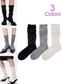 1 Pair/3 Pairs Summer Versatile Bubble Cuff Knee High Socks, Breathable Women Tall Socks, Y2k