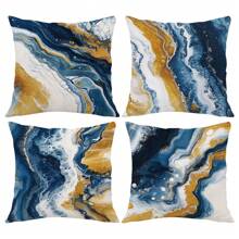 4pcs Blue & Gold Marble Pattern Throw Pillow Covers, 17.7*17.7in (45*45cm), [Single-Sided Printing], Animal Print Polyester Cushion Covers, Room Decor, Home Decor, Bedroom Decor, Room Decoration Stuff For Sofa, Bed, Living Room, Bedroom, Car, Office, Hotel, Suitable For All Seasons, Perfect Gift For Family & Friends