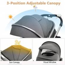 Kinder King 2 In 1 Convertible Baby Stroller, Folding High Landscape Infant Carriage, Newborn Reversible Bassinet Pram, Adjustable Canopy, Diaper Bag, Anti-Shock Toddler Pushchair Stroller, Christmas Gift - 深灰色 - 查看 4