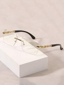 Augonstern 1pc Leopard Print Frameless Decorative Legs Fashion Glasses, Fashionable Small Frame Glasses For Beach Vacation