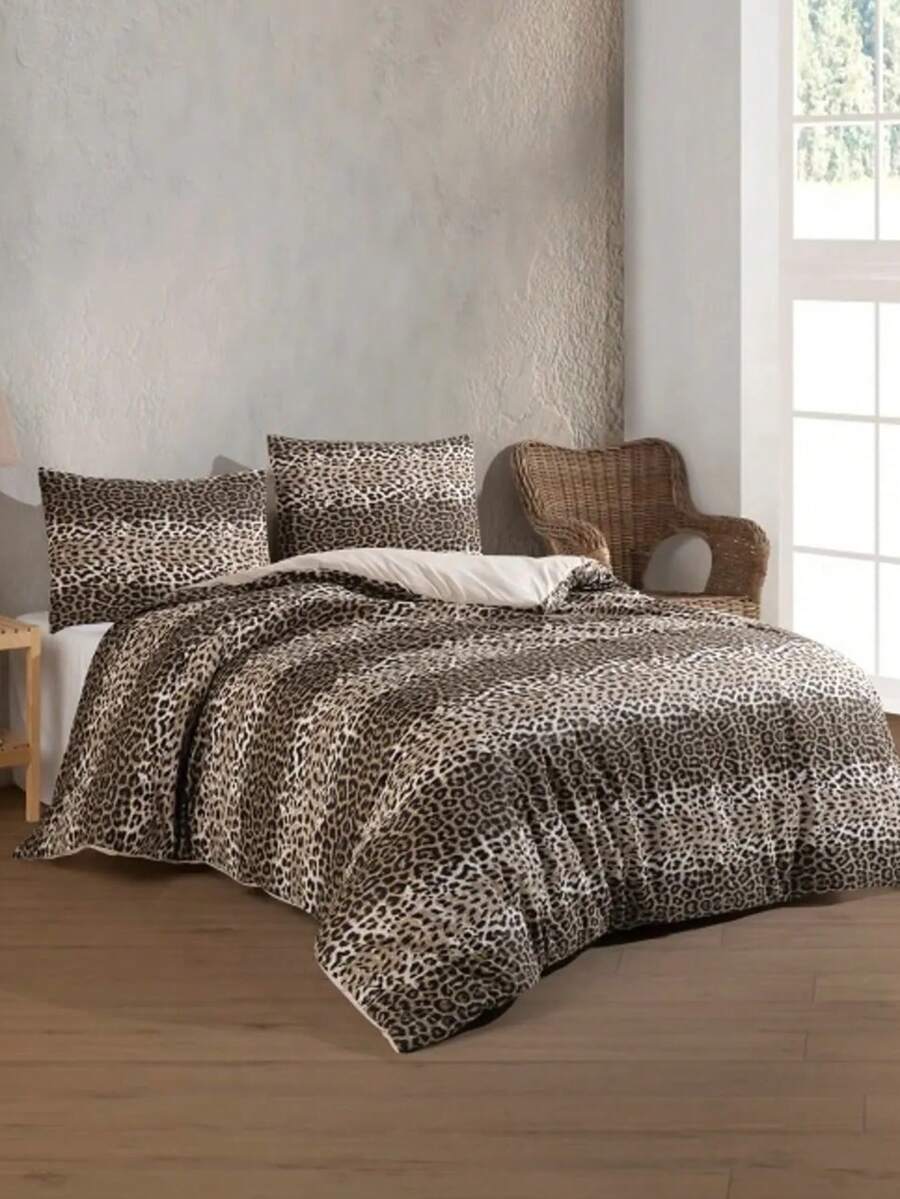 Soft Colours Duvet Cover And Pillowcase | Leopard Duvet Set | Turkish Cotton | 135x200 - 150x200 - 200x200 - 220x240 | - Multicolor - View 1