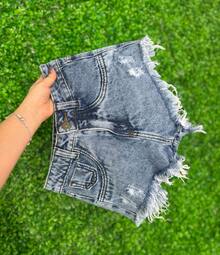 Women's High-Waisted Denim Shorts In Marbled Wash With Frayed Hem I 100% Cotton - Light Wash - View 1