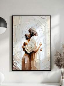 1pc Jesus Christ Christian Canvas Wall Art, Poster Of Jesus Embracing A Woman, High Definition Printing, Wall Decor For Living Room, Framed Option Available - Multicolor - View 9