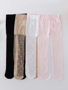4pcs Girls Heart Pattern Breathable Thin Tight Leggings, Suitable For Summer - Multicolor - View 1