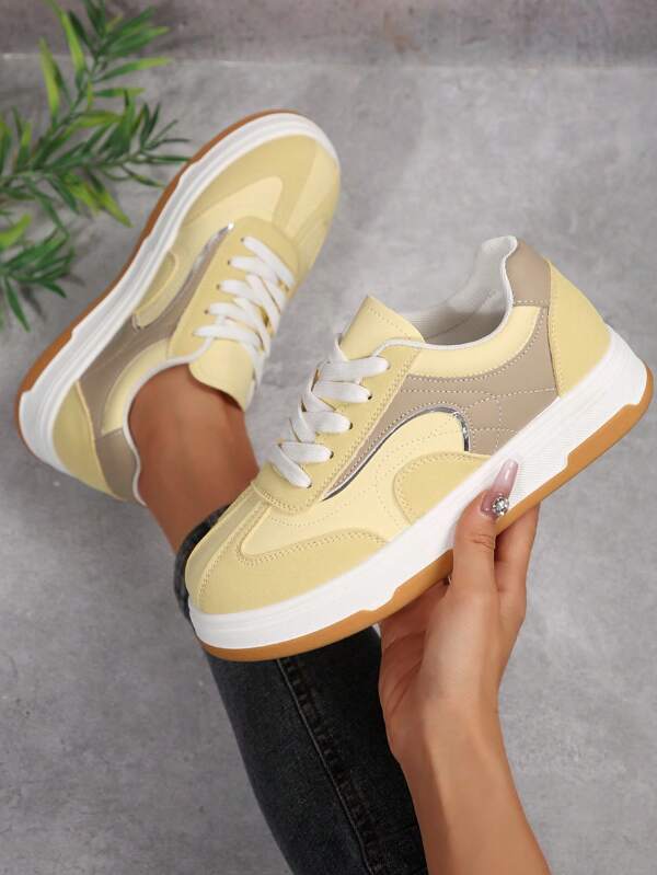 Women's White Sneakers, Korean Style 2025 New Flat Student Contrast Color Athletic Casual Shoes, Canvas Shoes