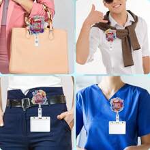 4 pièces/1 pièce Porte-carte d'identité de badge d'infirmière/médecin extensible, transparent, facile à enclencher, en acrylique plat 2D. Étui pour carte d'étudiant, porte-clés unisexe, accessoire de sac voiture