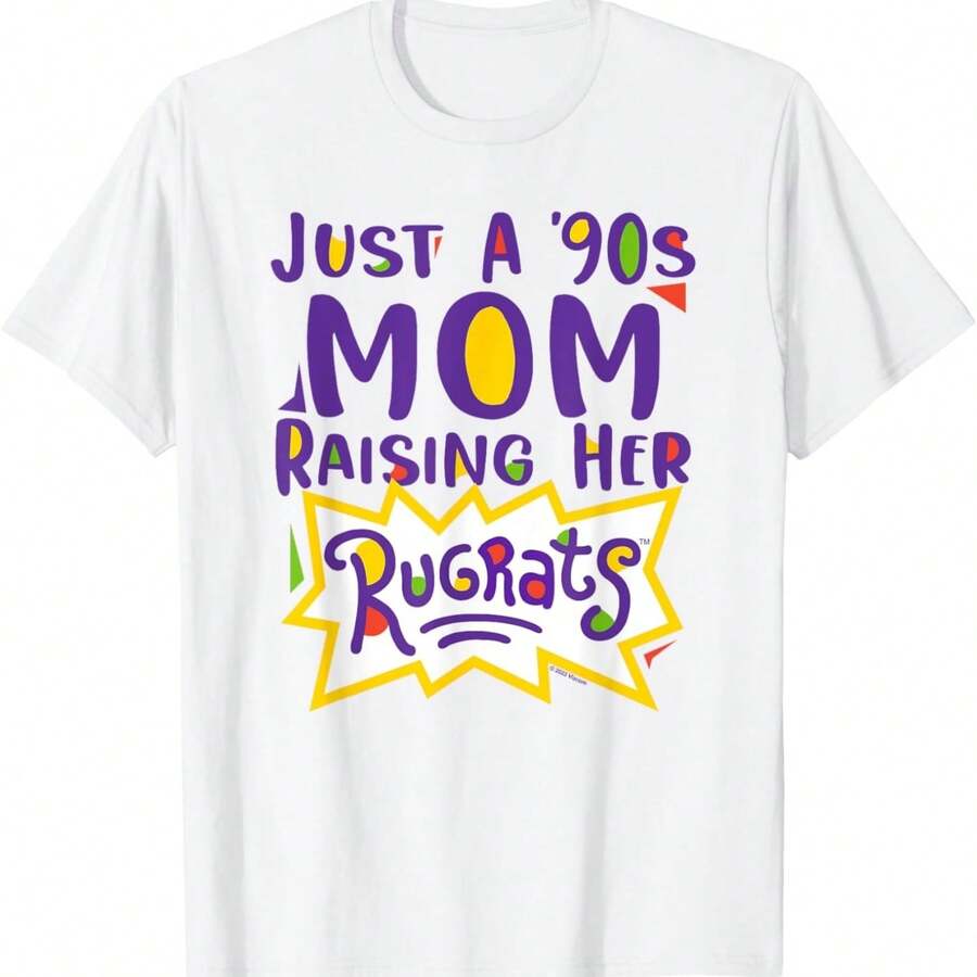 Just A 90s Mom Raising Her Rugrats Women's Cotton Tshirt, Premium Cotton Quality Print, Durable And Longlasting, Casual Fashion - trắng - Xem 1