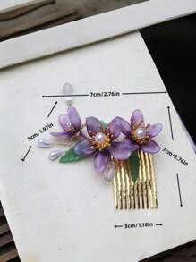 1 pieza / Elegante pinza para el cabello con diseño de flor de melocotón morado de gran tamaño, de 7CM de largo, con estilo antiguo chino, decoración para el cabello, cheongsam, borla larga, de material metálico con retención permanente del color, fácil de usar