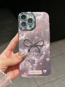 غطاء هاتف مزين بالراين ستون ذو ملمس ورق قصدير مثقب ثلاثي الأبعاد بشكل فيونكة، غطاء واقي مقاوم للصدمات متوافق مع أجهزة آبل 16 برو ماكس/15 برو، 14 برو، 13/12/11 مقاوم للماء ومقاوم للسقوط والخدش