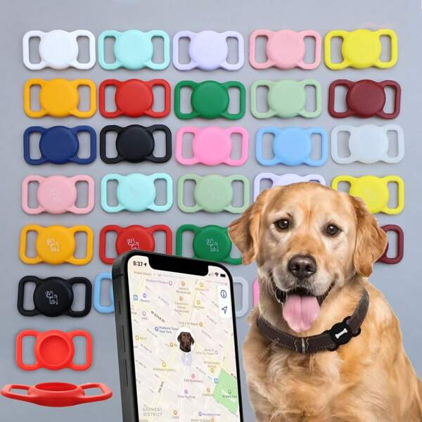 1 pieza Funda protectora de silicona antirrotura para Airtag, Funda suave para localizador GPS de collar de mascota, con cordón para sujetar el rastreador Airtag