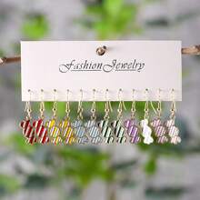 6 Pairs Cute Mini Food & Candy Charm Hoop Earrings, Holiday Gift, Party Favor For Women And Girls