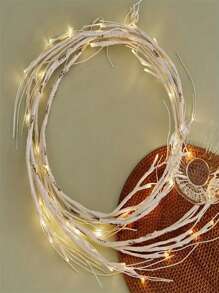 1 Illuminated Flower Wreath With White Birch Branches, Illuminated Flower Wreath With 48 LED Lights, Used For Christmas Decoration Indoors, Illuminated White Birch Flower Wreath, Used For Holiday Party Decoration, Fireplace Mantel, And Tabletop Center
