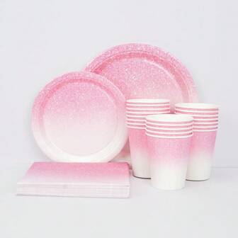 10 件/50 件/80 件渐变粉色派对用品套装渐变粉色餐具盘子杯子餐巾餐具餐桌装饰公主女士浅粉色洒婚礼生日周年派对礼物