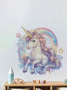 1pc Rainbow Unicorn Wall Sticker Durable Waterproof PVC Sticker Self-Adhesive Easy To Peel Suitable For Wall Stickers Bedroom Window Stickers Background Wall Decoration Living Room Home Decoration Make Your Home Refresh Holiday Decoration Stickers Birthday Graduation Gift